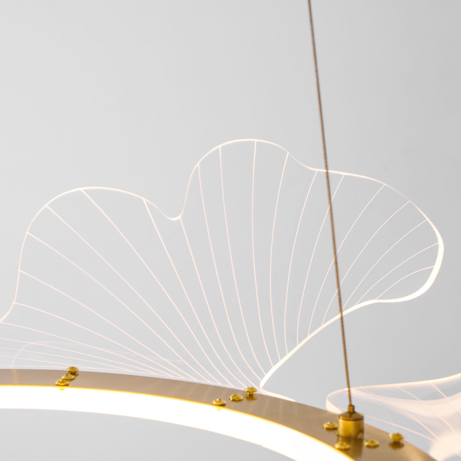 Metal Leaf Ceiling Light 26.7 in Round Gold Office Living Room Kitchen Fixture Adjustable LED | Thomler