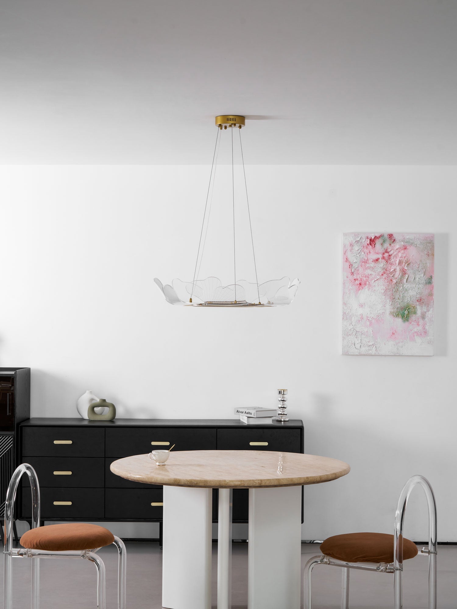 Metal Leaf Ceiling Light 26.7 in Round Gold Office Living Room Kitchen Fixture Adjustable LED | Thomler