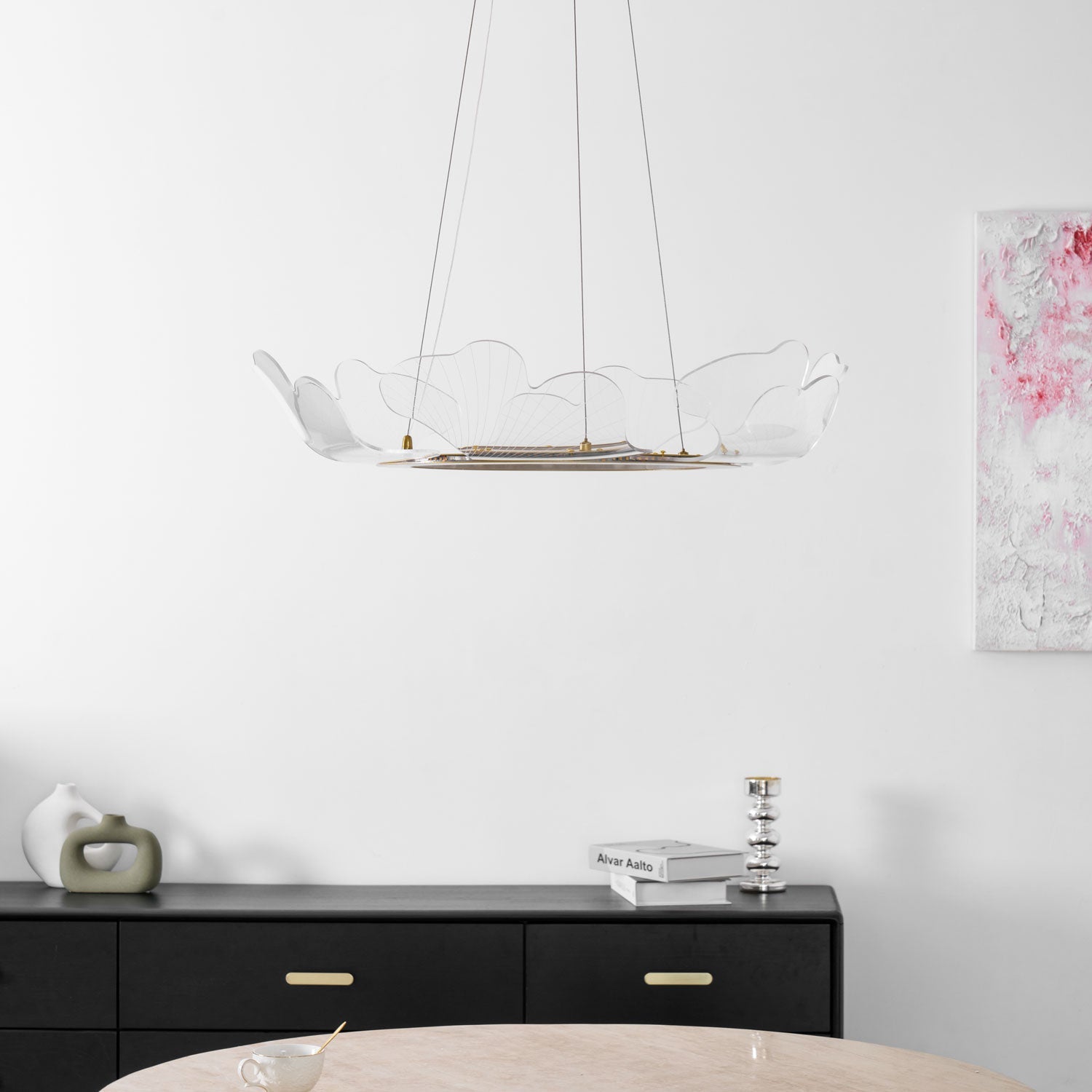 Metal Leaf Ceiling Light 26.7 in Round Gold Office Living Room Kitchen Fixture Adjustable LED | Thomler