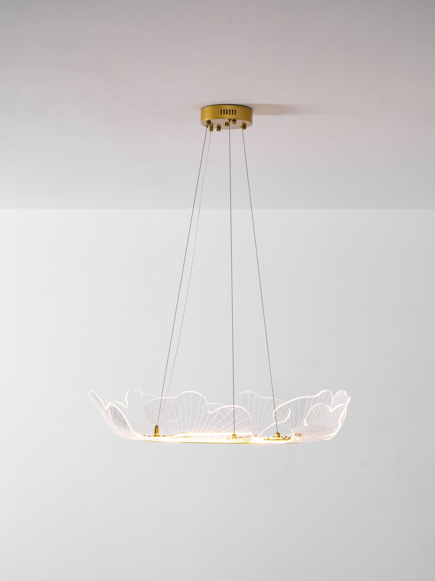 Metal Leaf Ceiling Light 26.7 in Round Gold Office Living Room Kitchen Fixture Adjustable LED | Thomler