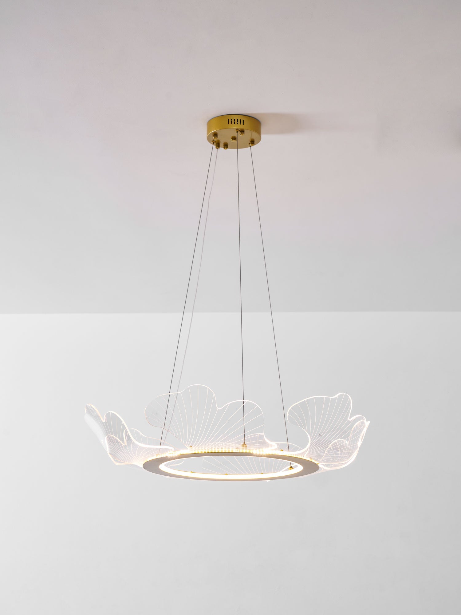 Metal Leaf Ceiling Light 26.7 in Round Gold Office Living Room Kitchen Fixture Adjustable LED | Thomler