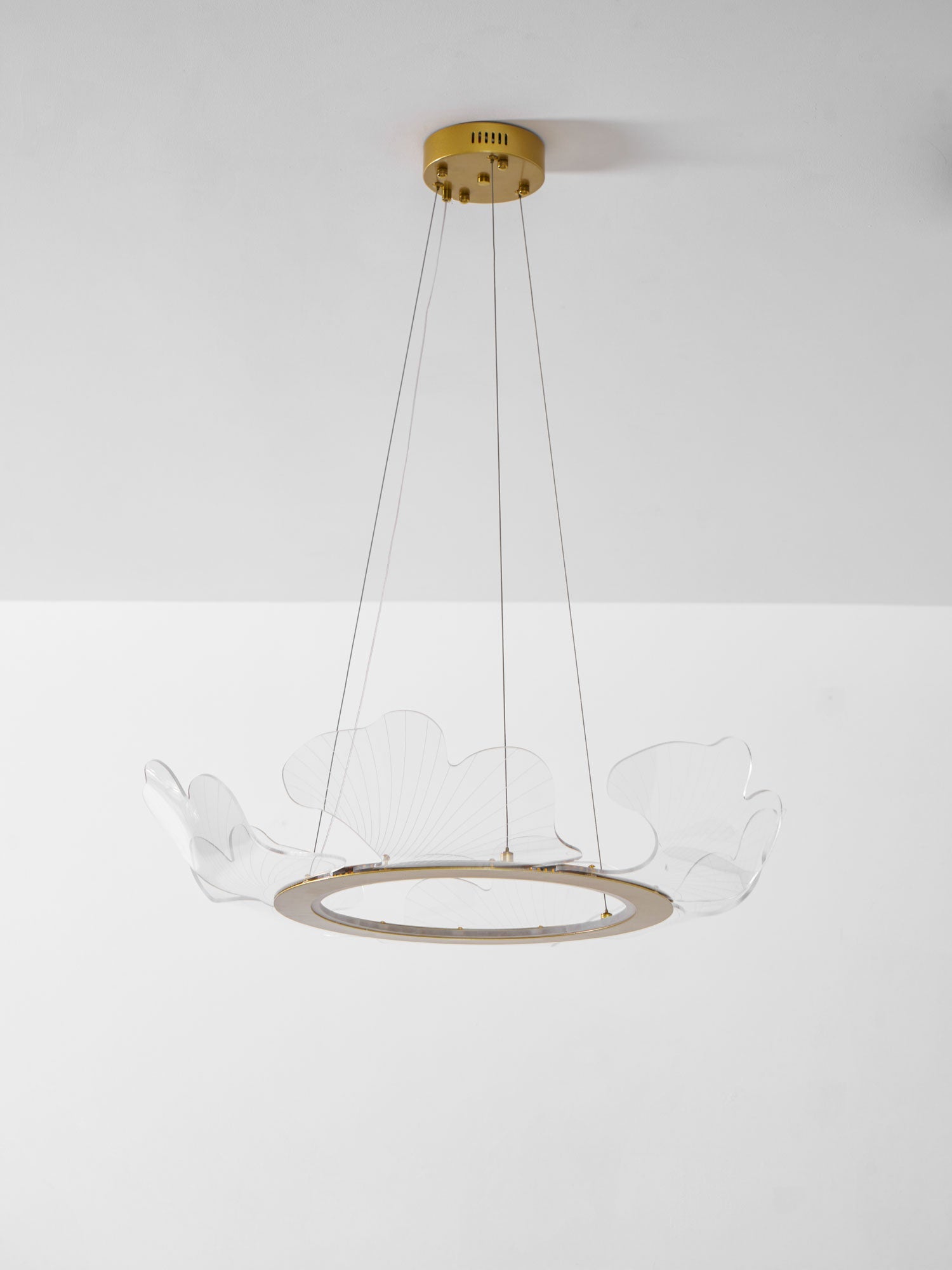 Metal Leaf Ceiling Light 26.7 in Round Gold Office Living Room Kitchen Fixture Adjustable LED | Thomler