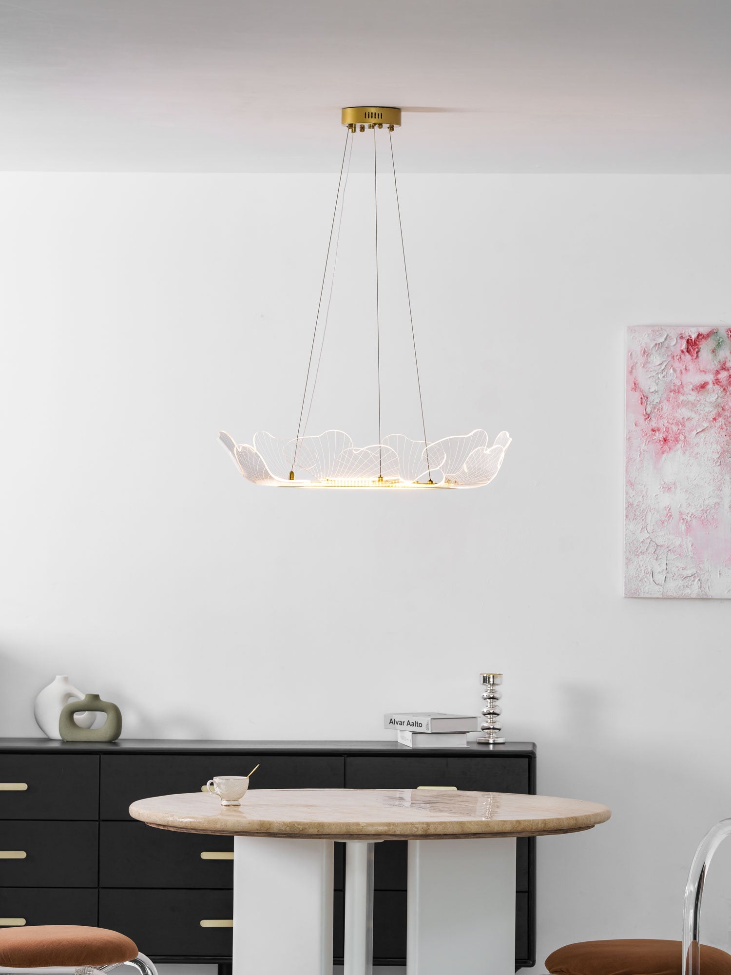 Metal Leaf Ceiling Light 26.7 in Round Gold Office Living Room Kitchen Fixture Adjustable LED | Thomler