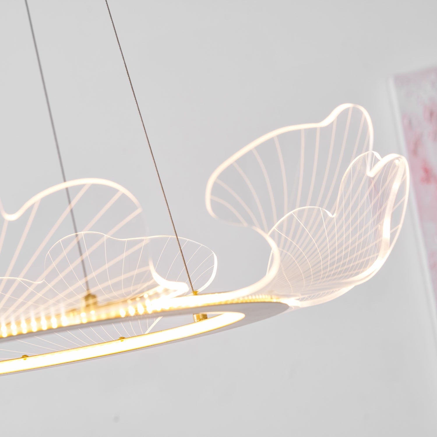 Metal Leaf Ceiling Light 26.7 in Round Gold Office Living Room Kitchen Fixture Adjustable LED | Thomler