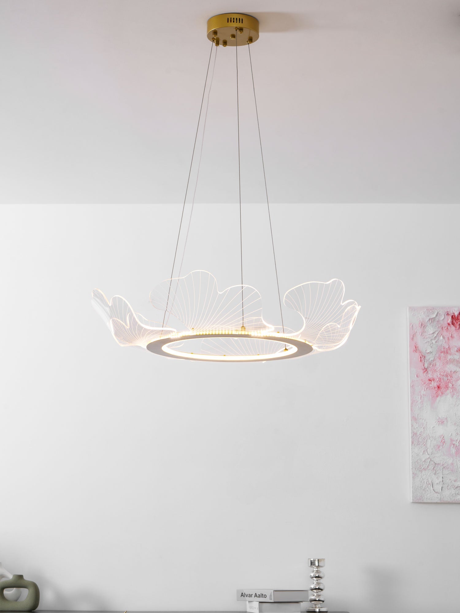 Metal Leaf Ceiling Light 26.7 in Round Gold Office Living Room Kitchen Fixture Adjustable LED | Thomler