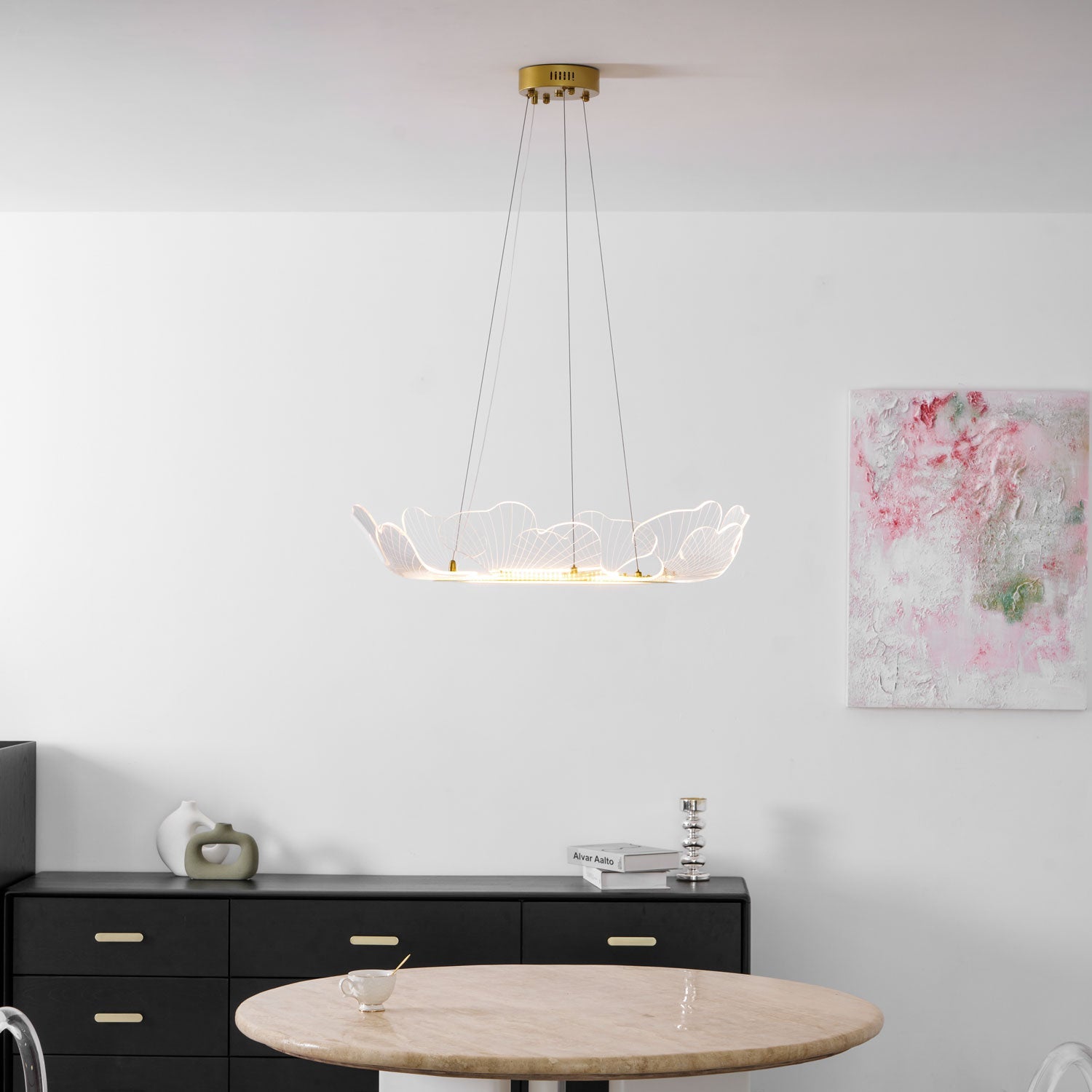 Metal Leaf Ceiling Light 26.7 in Round Gold Office Living Room Kitchen Fixture Adjustable LED | Thomler