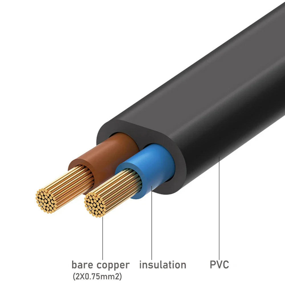 Extension Cable Pure Copper 5.0 m 16.4 ft EU 2 Pin Indoor Floor Lamp Power Lead Flexible Connector | Thomler