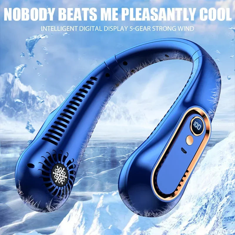 Wearable Bladeless Neck Fan with Digital Display – Hands-Free USB Rechargeable Personal Cooler, 4-Speed Dual Motor, Flexible Neckband for | Thomler