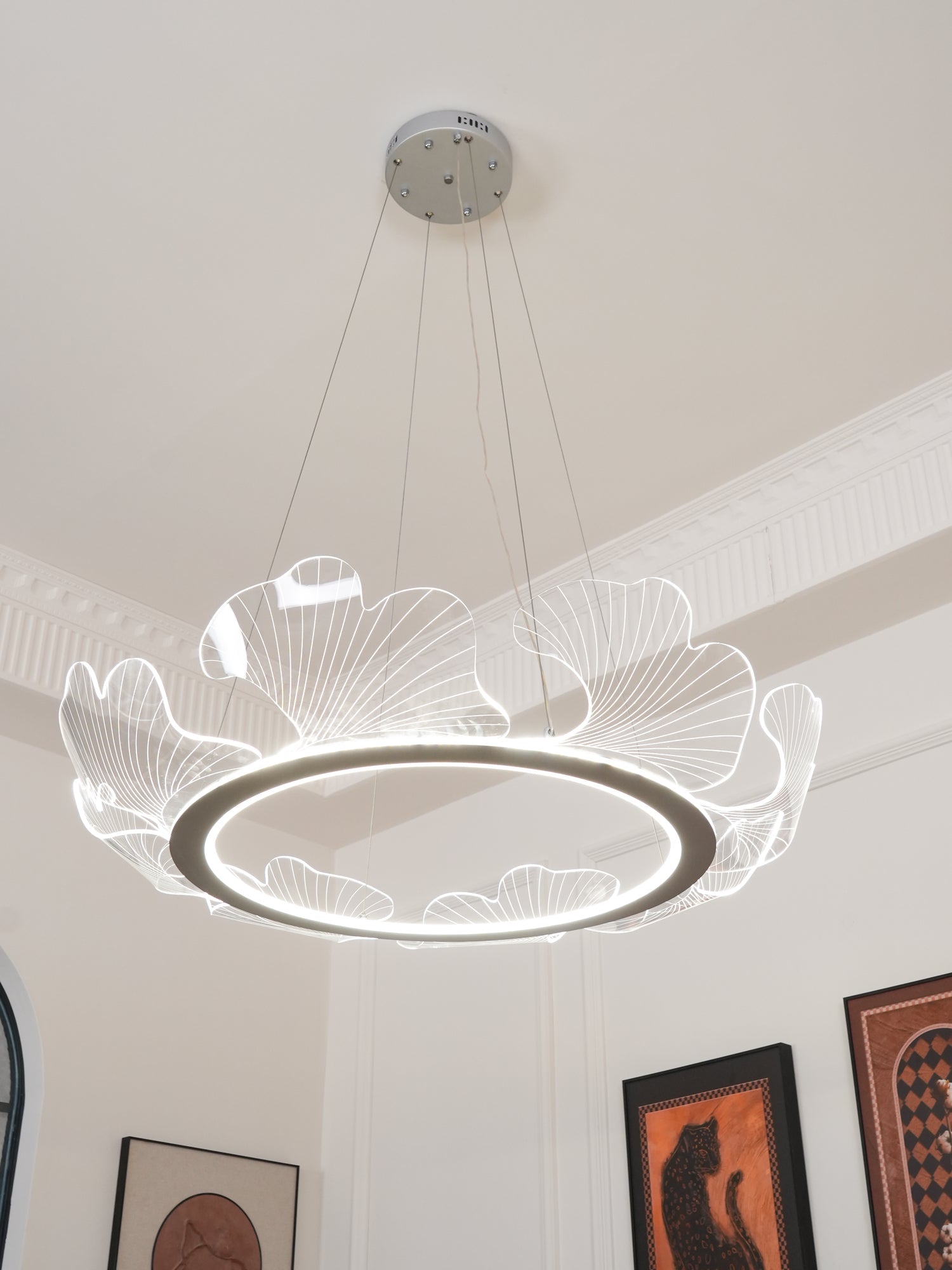 Metal Leaf Ceiling Light 26.7 in Round Gold Office Living Room Kitchen Fixture Adjustable LED | Thomler