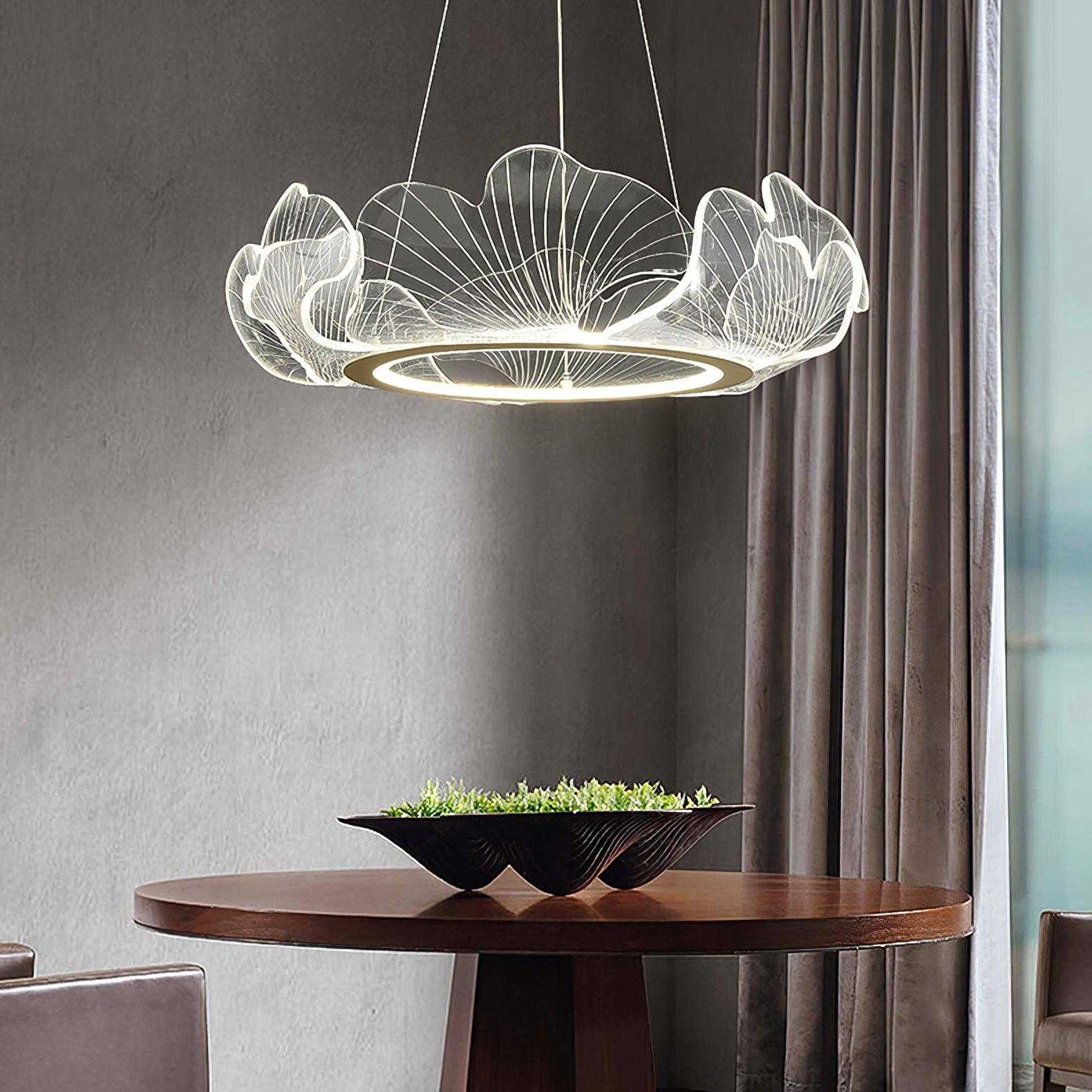 Metal Leaf Ceiling Light 26.7 in Round Gold Office Living Room Kitchen Fixture Adjustable LED | Thomler