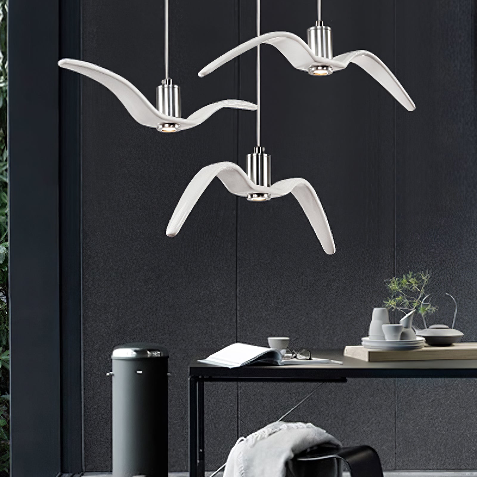Pendant Light Resin LED 40.0 cm Black Dining Room Bird Ceiling Hanging Lamp Adjustable Cable Modern Scandinavian | Thomler