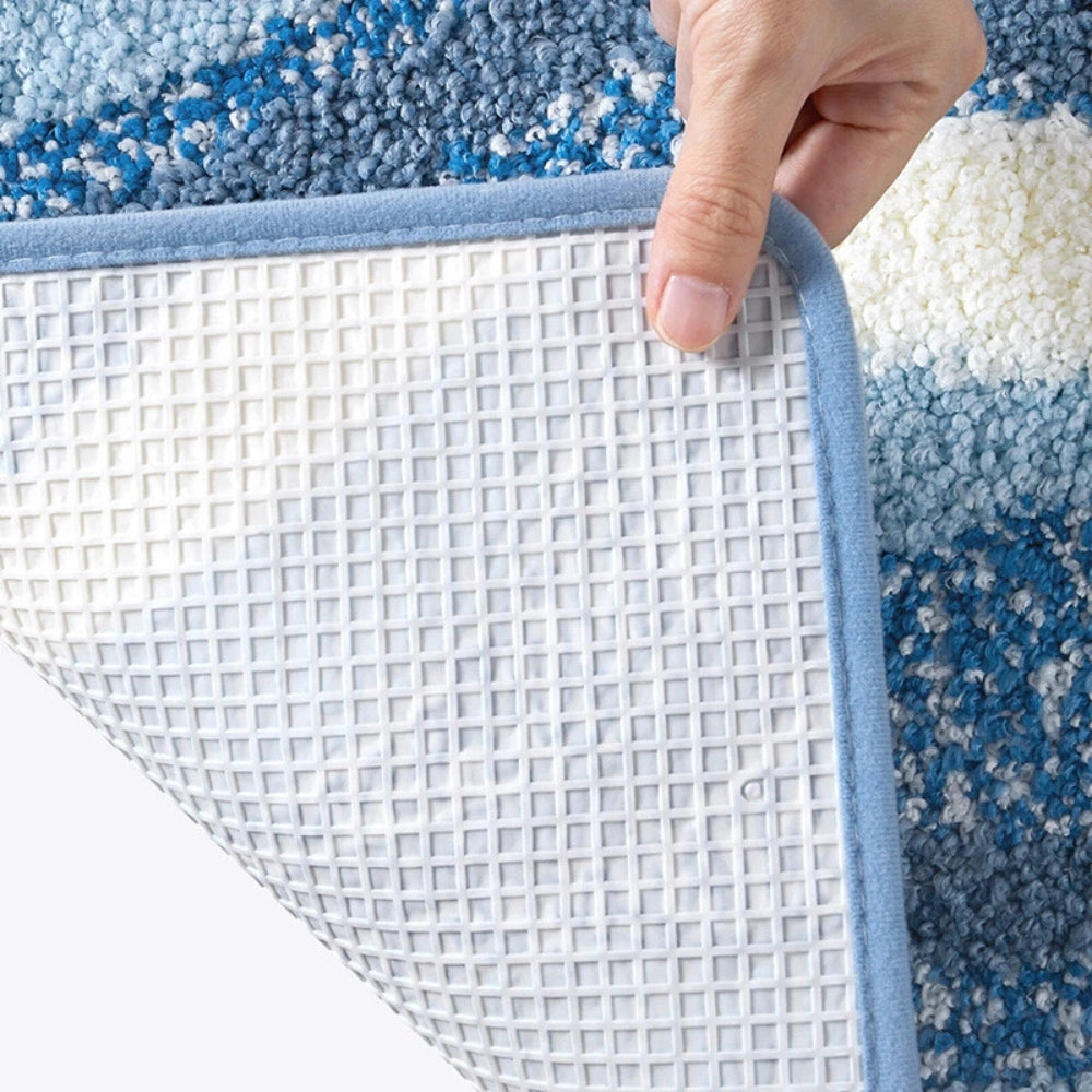 Bath Mat Microfiber 80.0 cm Blue Beige Non Slip Bathroom Shower Absorbent Floor Rug | Thomler