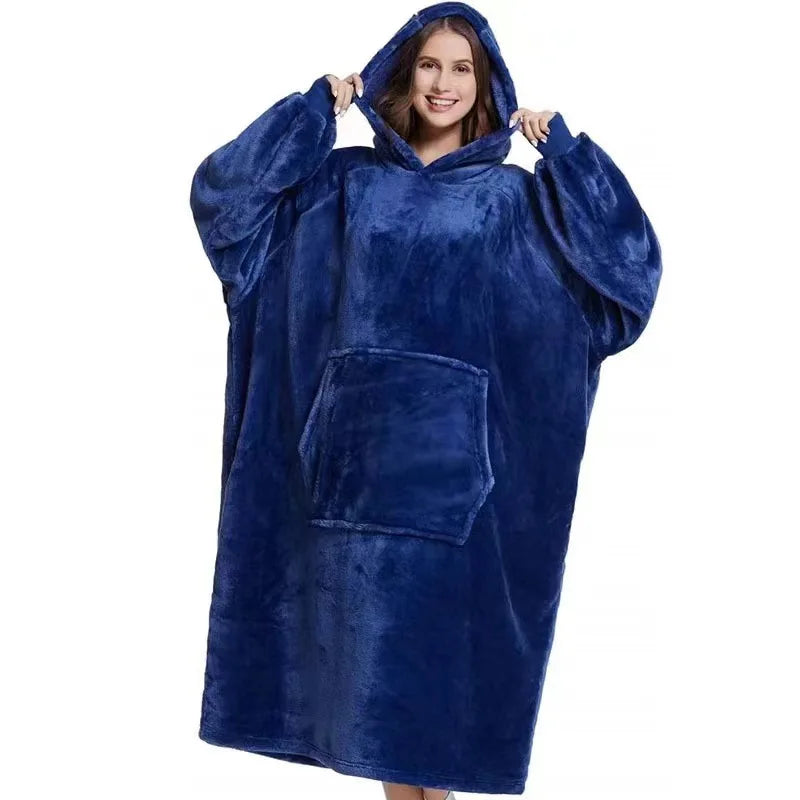 Oversized Wearable Blanket Hoodie with Kangaroo Pocket – Plush Reversible Throw Sweatshirt for Lounging, Couch, Bed & TV | Thomler