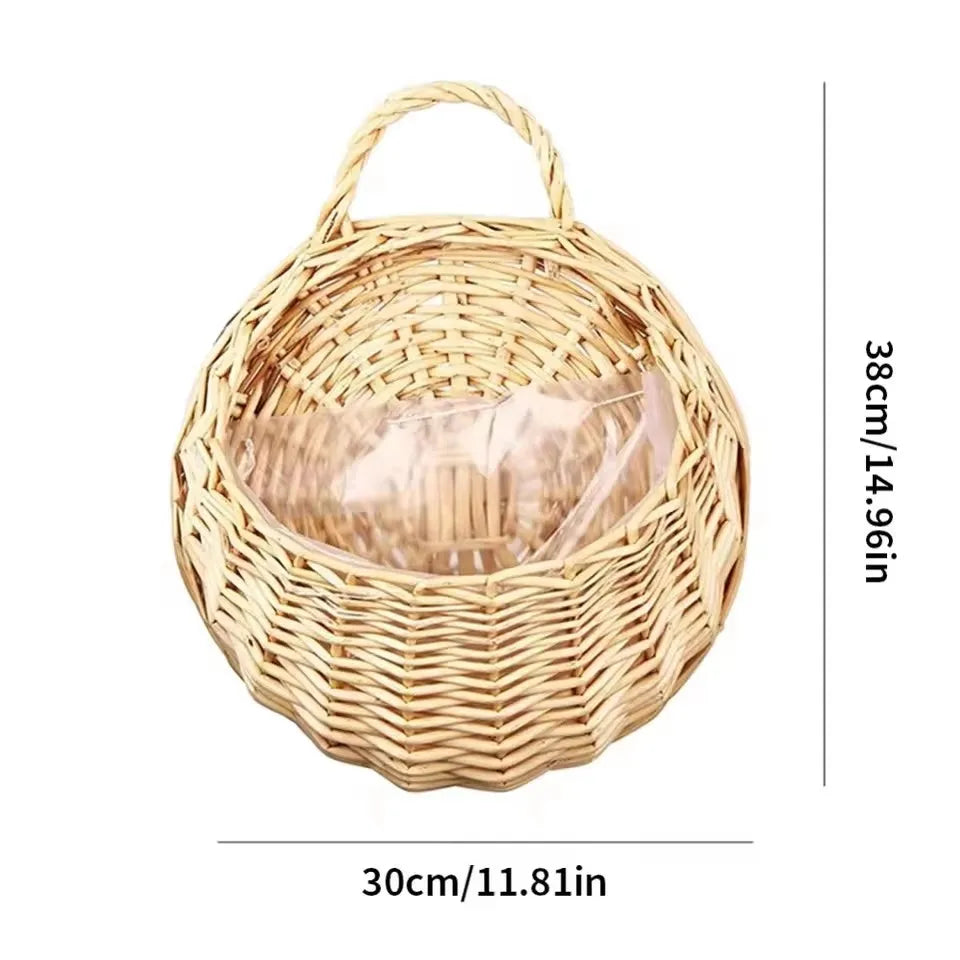 Wall Planter Basket Rattan 30.0 cm Natural Indoor Outdoor Hanging Flower Pot Holder Garden Balcony Decor | Thomler