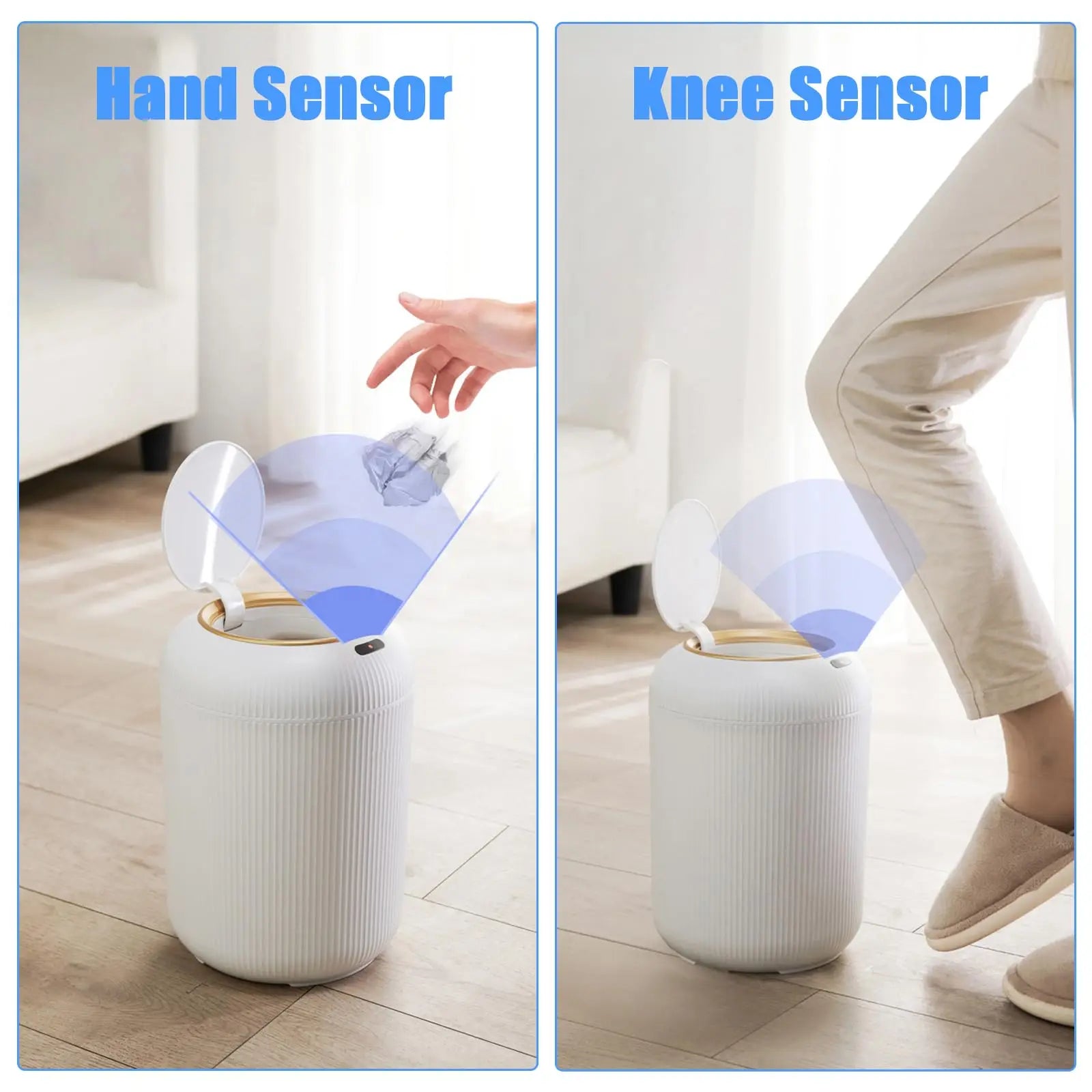 Trash Can Plastic 10.0 L Motion Sensor Wooden Legs Kitchen Bathroom Touchless Waste Bin Scandinavian Style | Thomler
