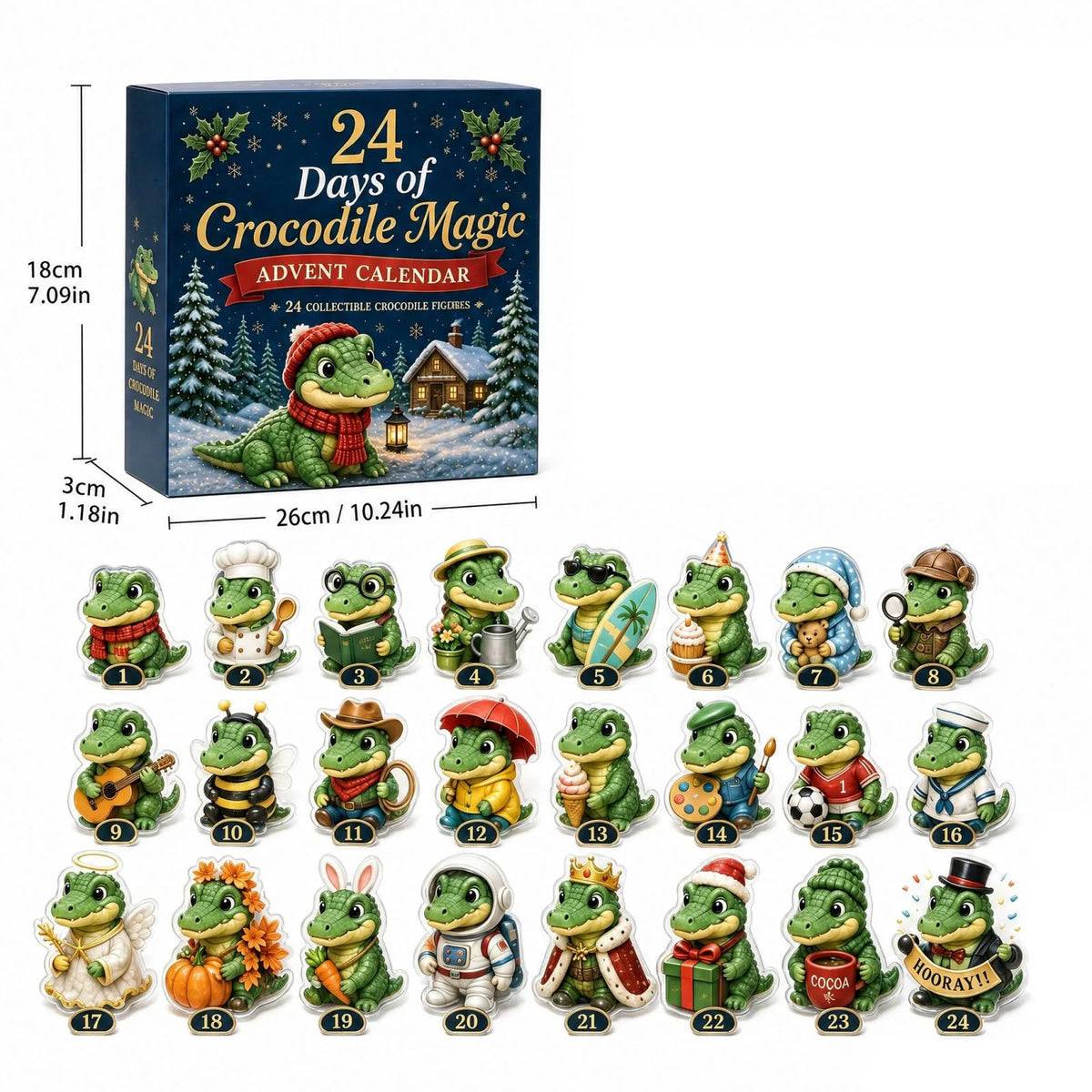 24-Day Holiday Countdown Calendar with Acrylic Character Ornaments for Desk and Tree Decorating | Thomler