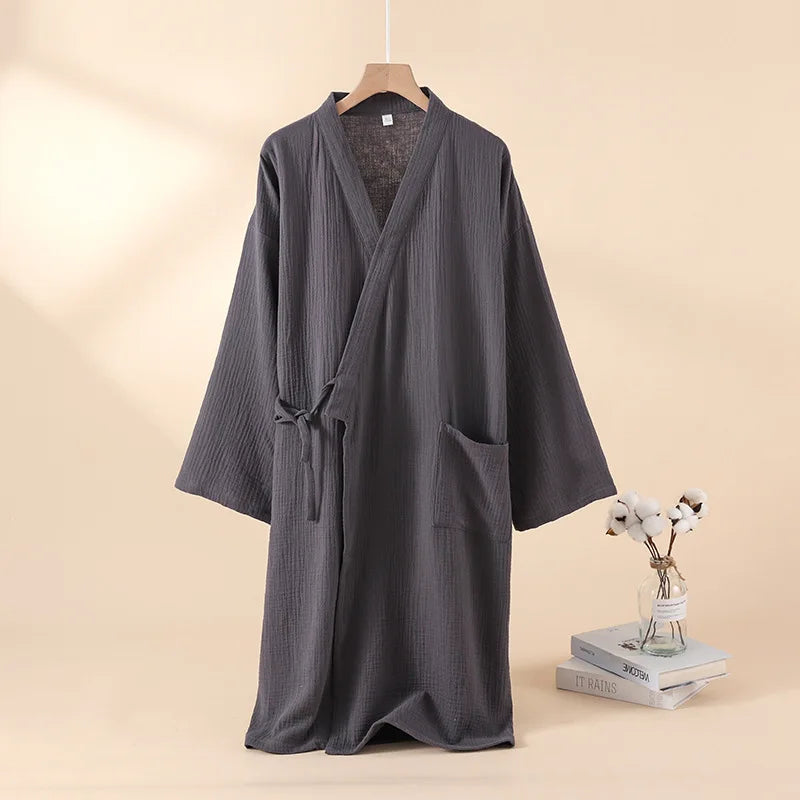 Lightweight Cotton Kimono Robe for Men & Women – Unisex Waffle Weave Spa Wrap Loungewear Bathrobe | Thomler
