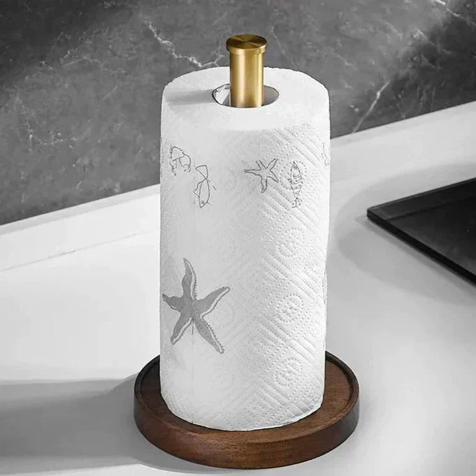 Natural Wood & Metal Kitchen Towel Stand – Countertop Organizer for Paper Rolls | Thomler