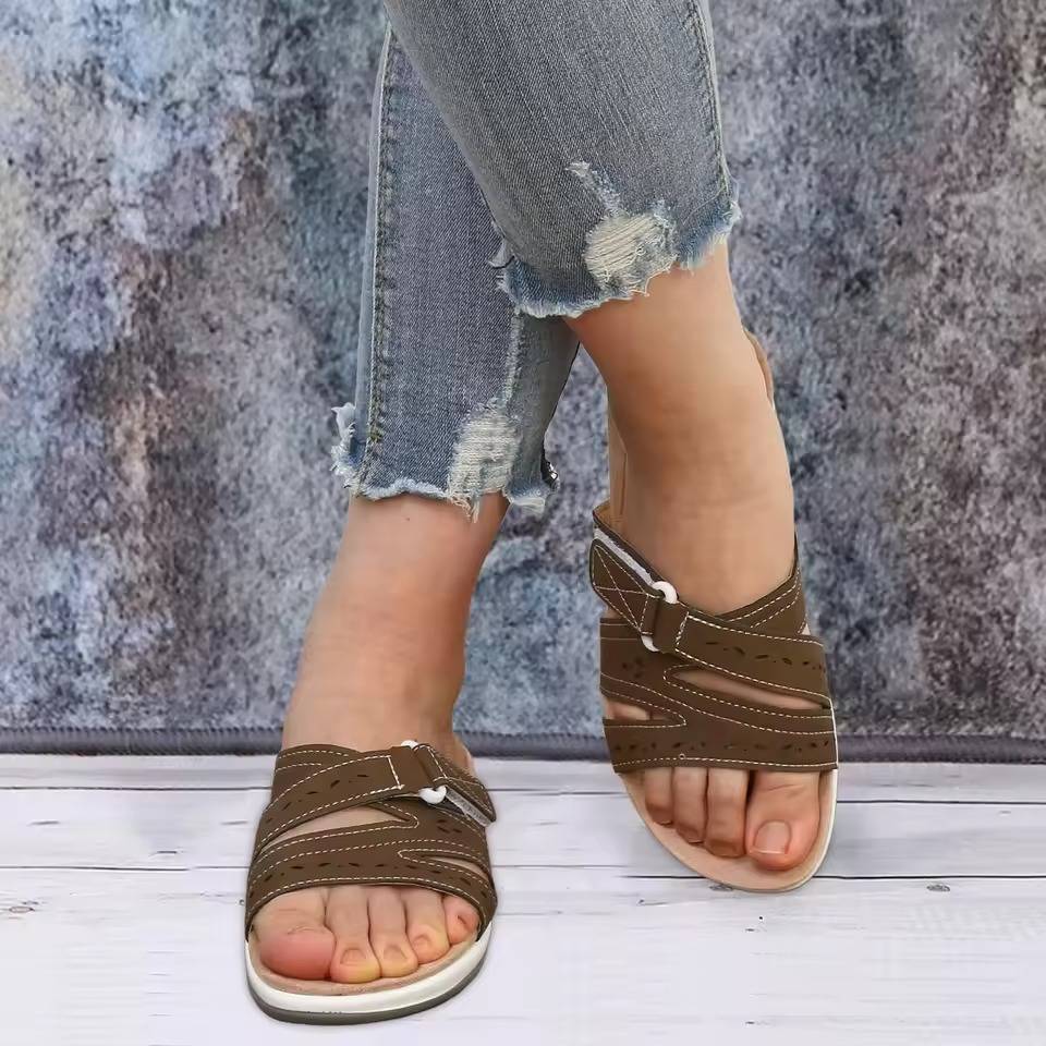 Women's Adjustable Hook & Loop Arch Support Sandals with Non-Slip Rubber Sole for Plantar Fasciitis Relief & All-Day Comfort | Thomler