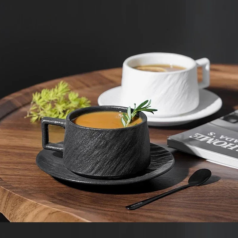 Ceramic Coffee Mug With Saucer 4 in 6 in Everyday Use Drinking Set Stylish Minimalist Design | Thomler