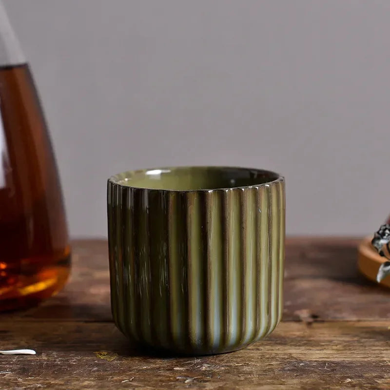 Ceramic Teacup Porcelain 180 ml 6.3 fl oz Ribbed Japanese Style Tea Coffee Sake Cup Japandi Tableware | Thomler