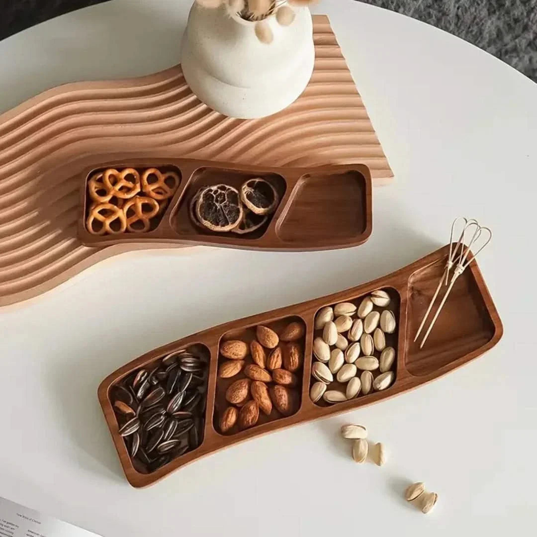 Divided Wood Appetizer Board for Cheese Nuts Snacks 3 or 4 Compartments Natural Finish Entertaining Platter | Thomler