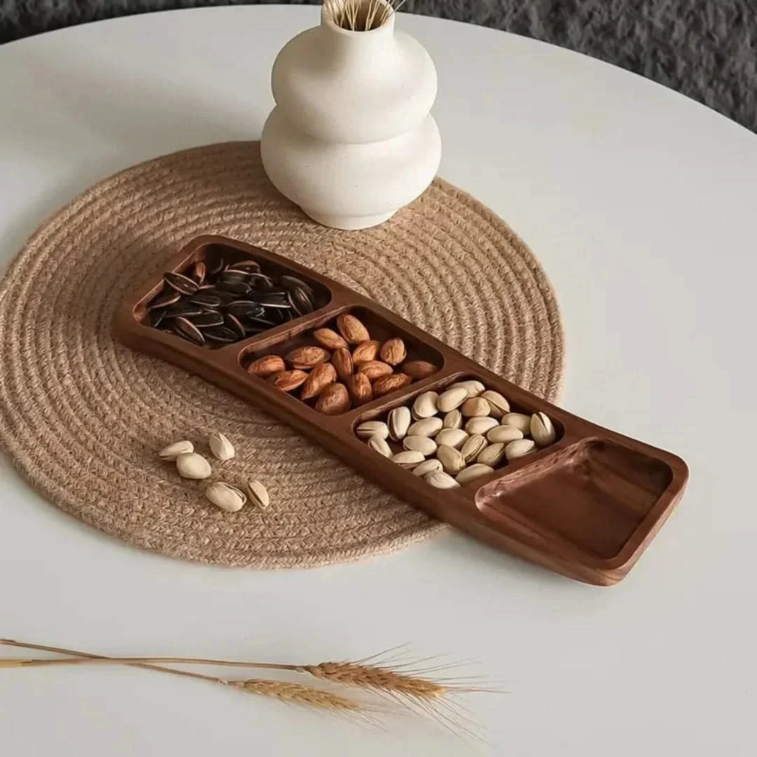 Divided Wood Appetizer Board for Cheese Nuts Snacks 3 or 4 Compartments Natural Finish Entertaining Platter | Thomler