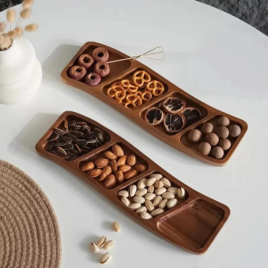 Divided Wood Appetizer Board for Cheese Nuts Snacks 3 or 4 Compartments Natural Finish Entertaining Platter | Thomler