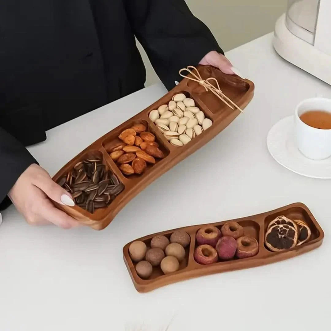 Divided Wood Appetizer Board for Cheese Nuts Snacks 3 or 4 Compartments Natural Finish Entertaining Platter | Thomler