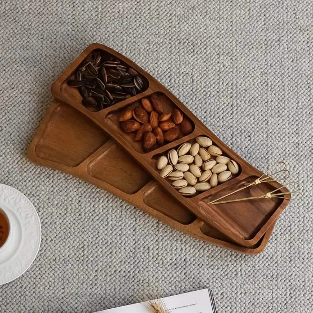 Divided Wood Appetizer Board for Cheese Nuts Snacks 3 or 4 Compartments Natural Finish Entertaining Platter | Thomler
