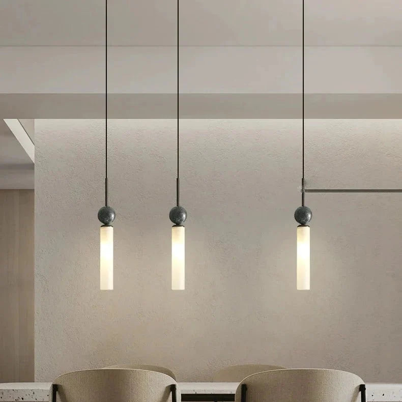 Natural Stone Column Pendant Light – LED Tubular Ceiling Fixture with Adjustable Cord for Kitchen Island & Dining Room | Thomler