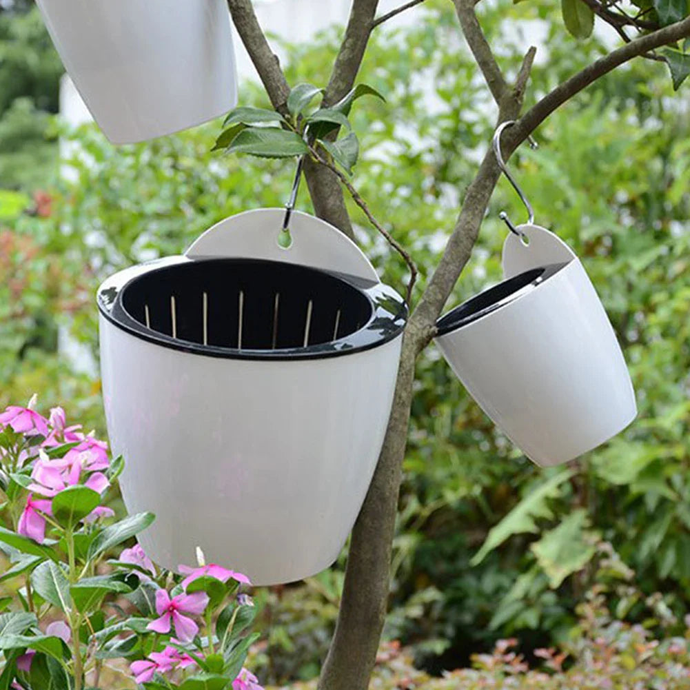 Plant Pot Plastic 18.0 cm White Self Watering Wall Mounted Indoor Outdoor Hanging Planter Hydroponic Herb Succulent Holder | Thomler