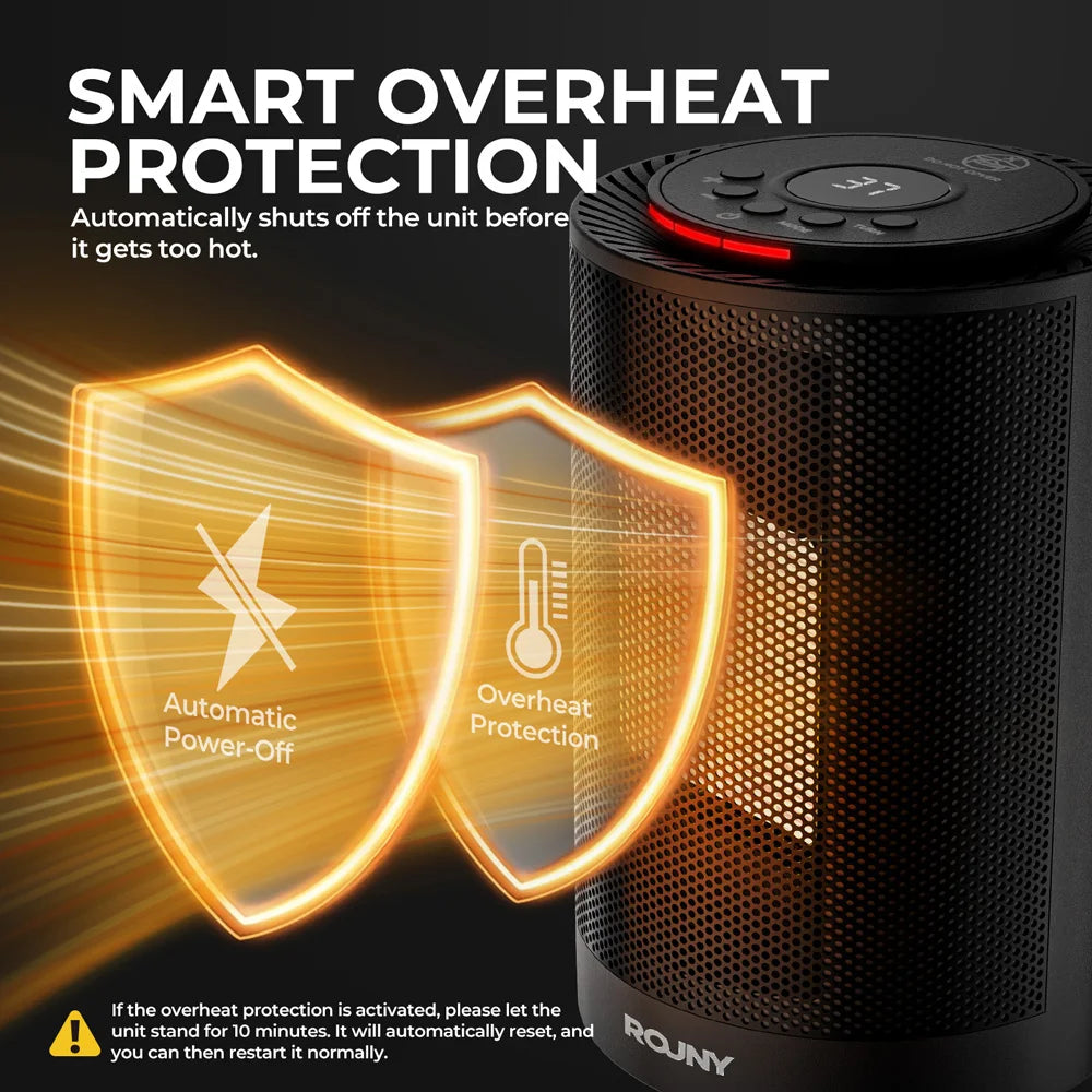 1200W Desktop Space Heater with 80° Oscillation, PTC Ceramic Heating Fan for Home & Office Comfort, LED Display & Timer | Thomler