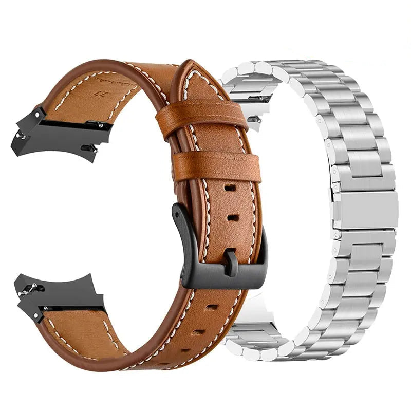 Leather & Steel Smartwatch Strap for Galaxy Watch 5 – Adjustable Wristband in Multiple Finishes | Thomler