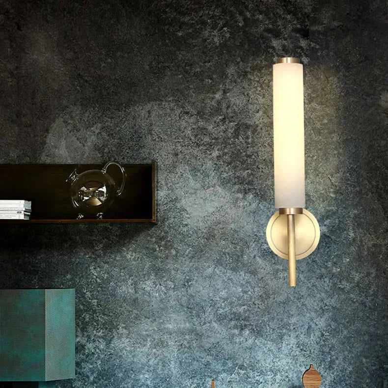 Cylindrical Alabaster Wall Light with Metal Trim — Up & Down Glow for Bedroom, Entry & Bath | Thomler