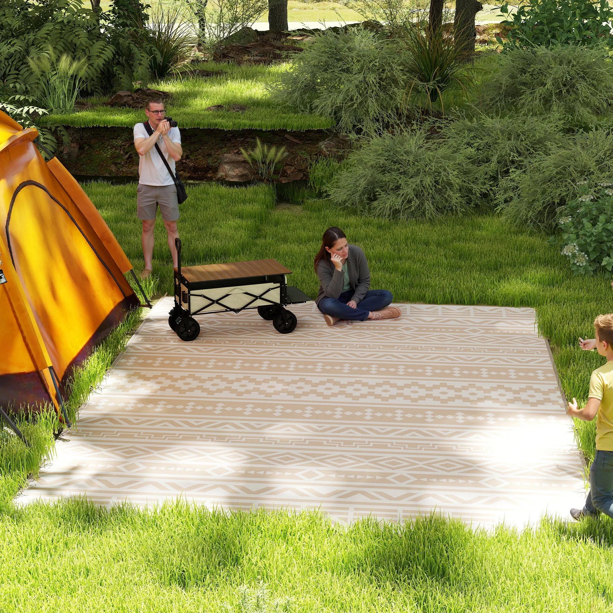 Outdoor Rug Polypropylene 365.0 x 274.0 cm Khaki Beige Patio Camping Reversible Garden Picnic Beach Mat | Thomler
