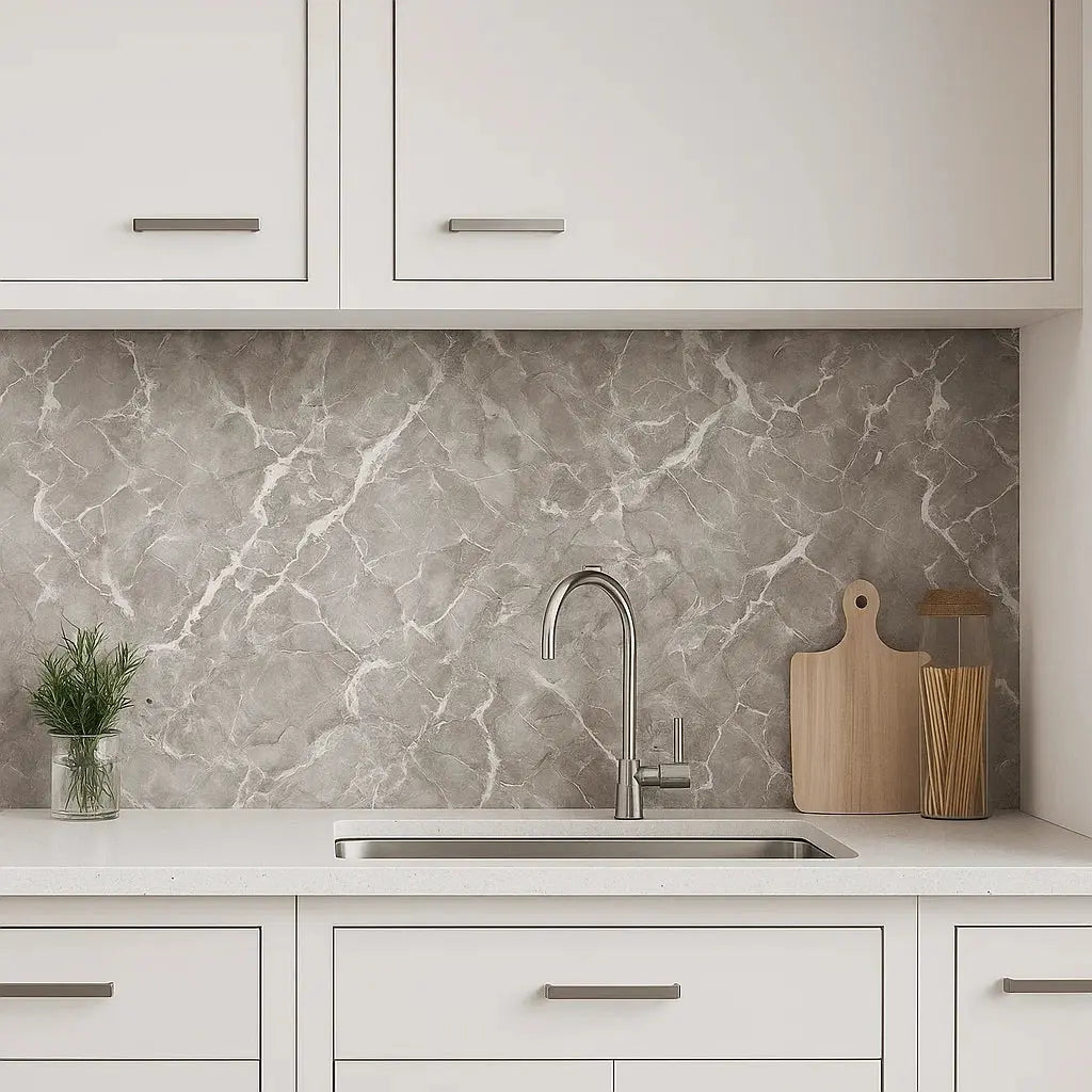Decorative Film PVC Marble Effect 40.0 cm x 300.0 cm Grey Kitchen Countertop Furniture Wall Covering Self Adhesive Matte Wrap | Thomler