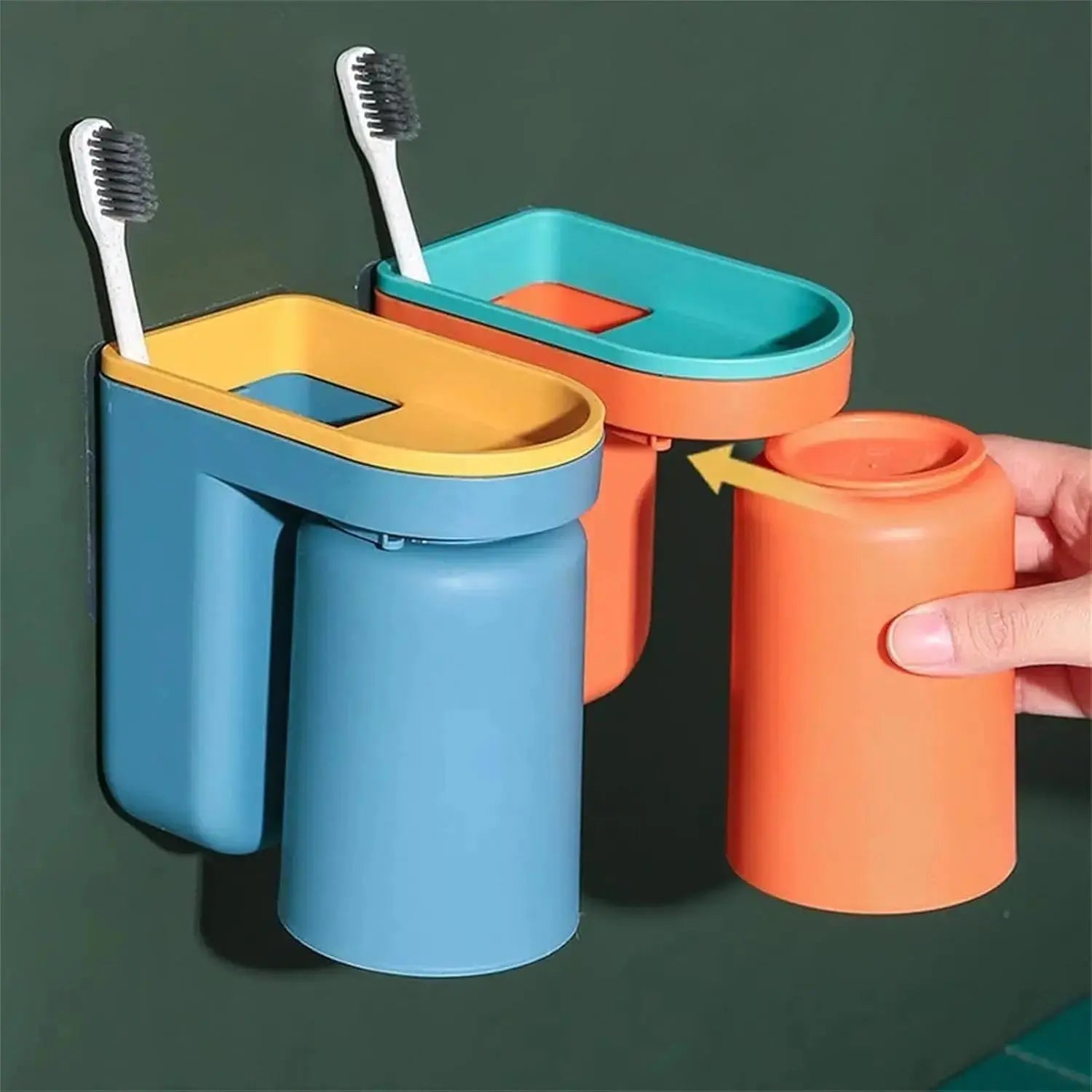 Toothbrush Holder ABS Plastic 12.5 cm Self Adhesive Bathroom Wall Mounted Organiser Toothpaste Cup Storage Set Of 2 | Thomler