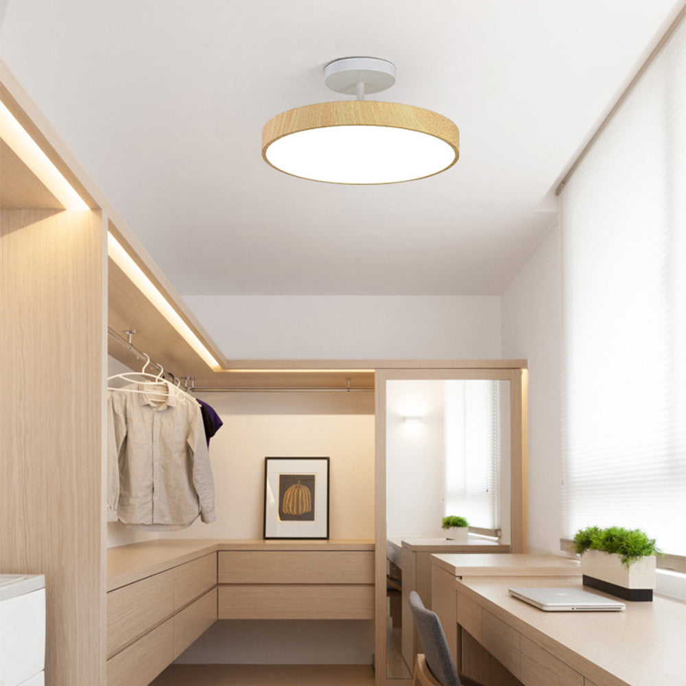 Flush Mount Ceiling Light with Wood Grain Finish & Gold Frame – Modern Scandinavian Design for Living Room, Bedroom & Dining Room | Thomler