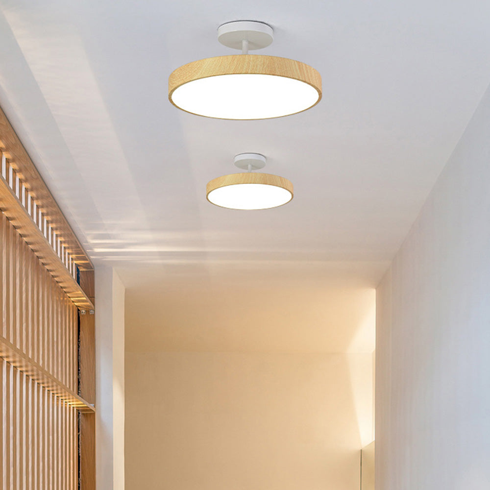 Ceiling Light Wood Look LED Round Semi Surface Mounted Bedroom Living Room Dining Room Ambient Lighting | Thomler