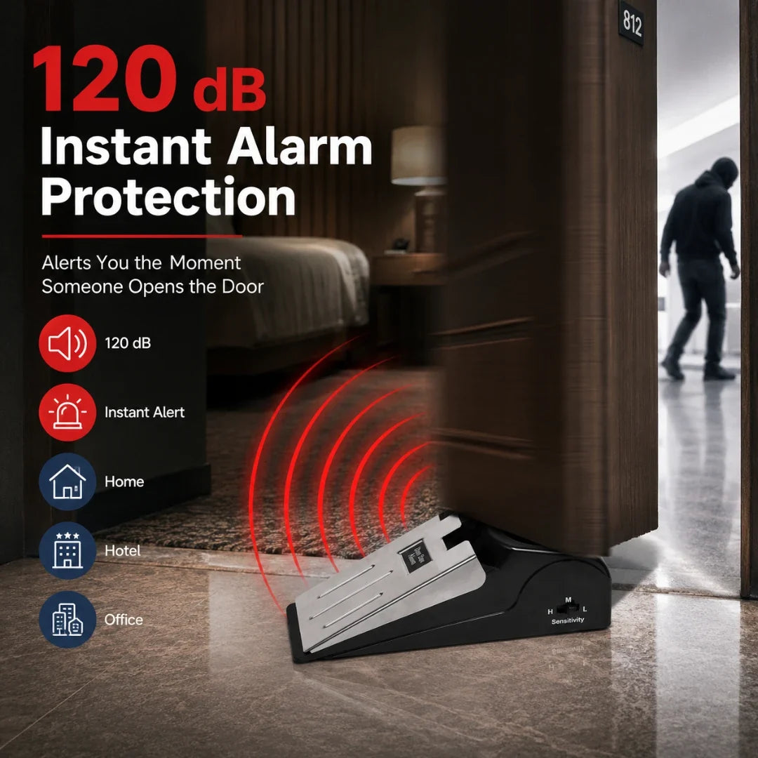 Door Wedge Security Alarm with 120dB Siren – Portable Entry Alert for Travel, Hotels & Home | Thomler