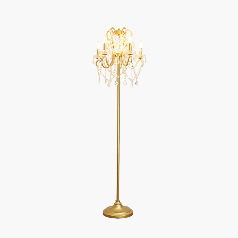 Floor Lamp Iron 20.9 in Crystal Retro White Gold Living Room Accent Lighting Decorative Stand | Thomler