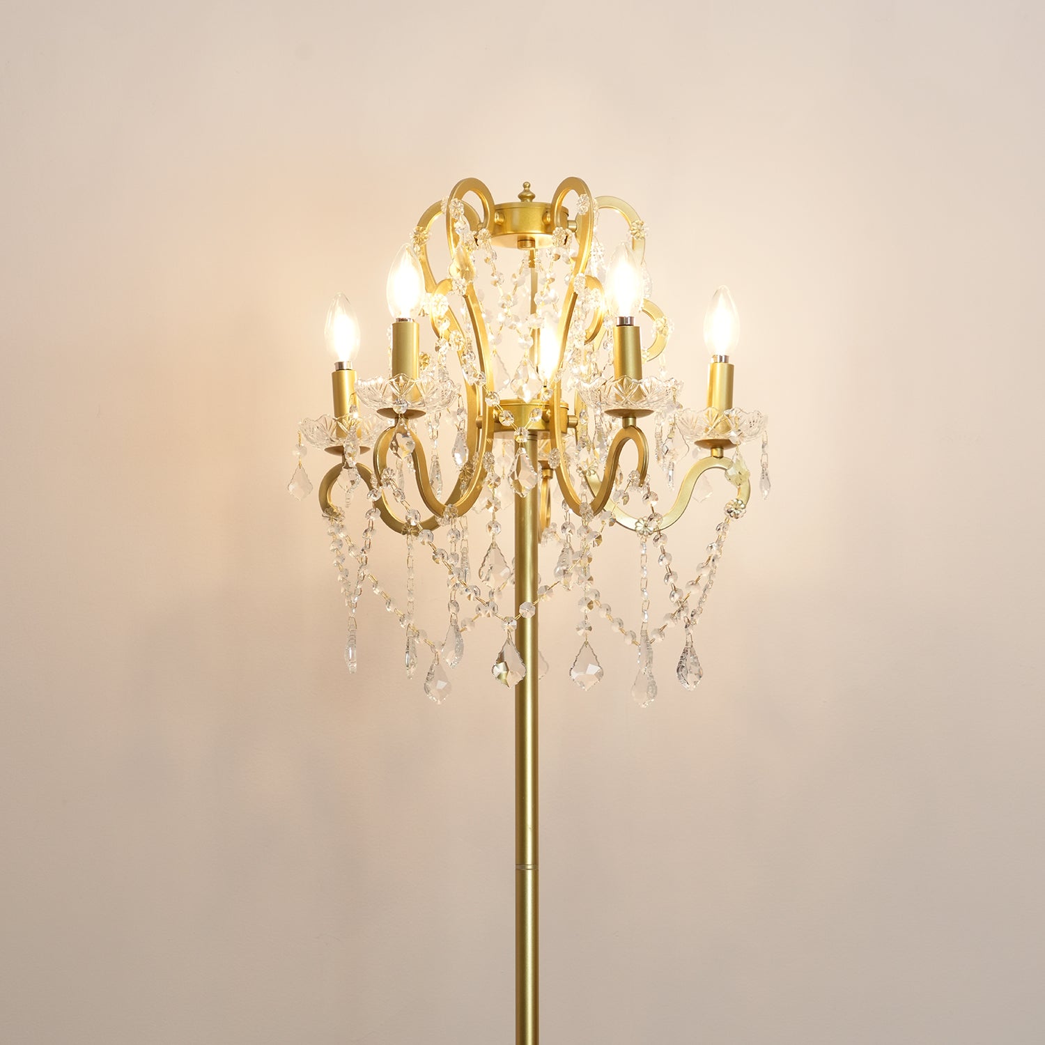 Floor Lamp Iron 20.9 in Crystal Retro White Gold Living Room Accent Lighting Decorative Stand | Thomler