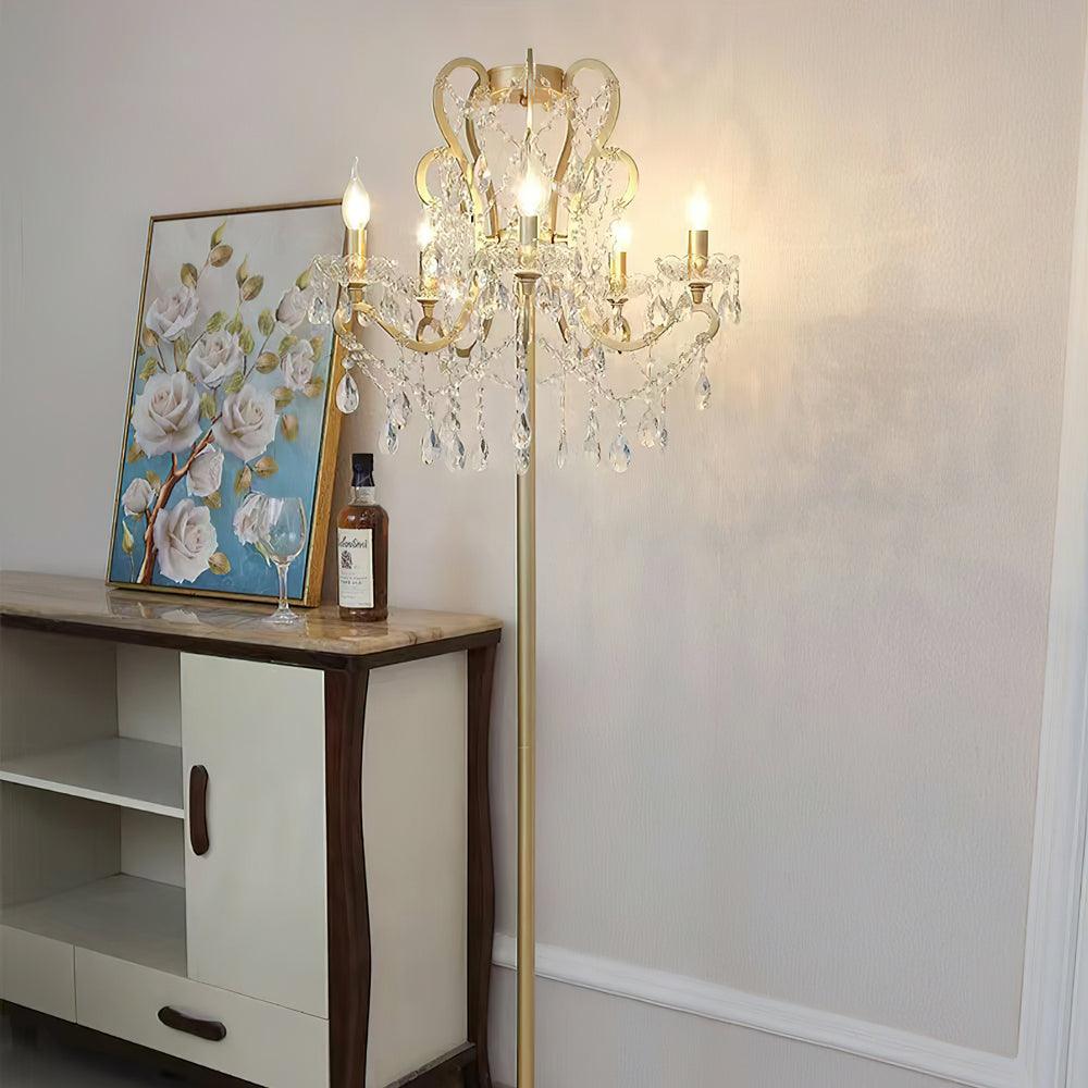 Floor Lamp Iron 20.9 in Crystal Retro White Gold Living Room Accent Lighting Decorative Stand | Thomler