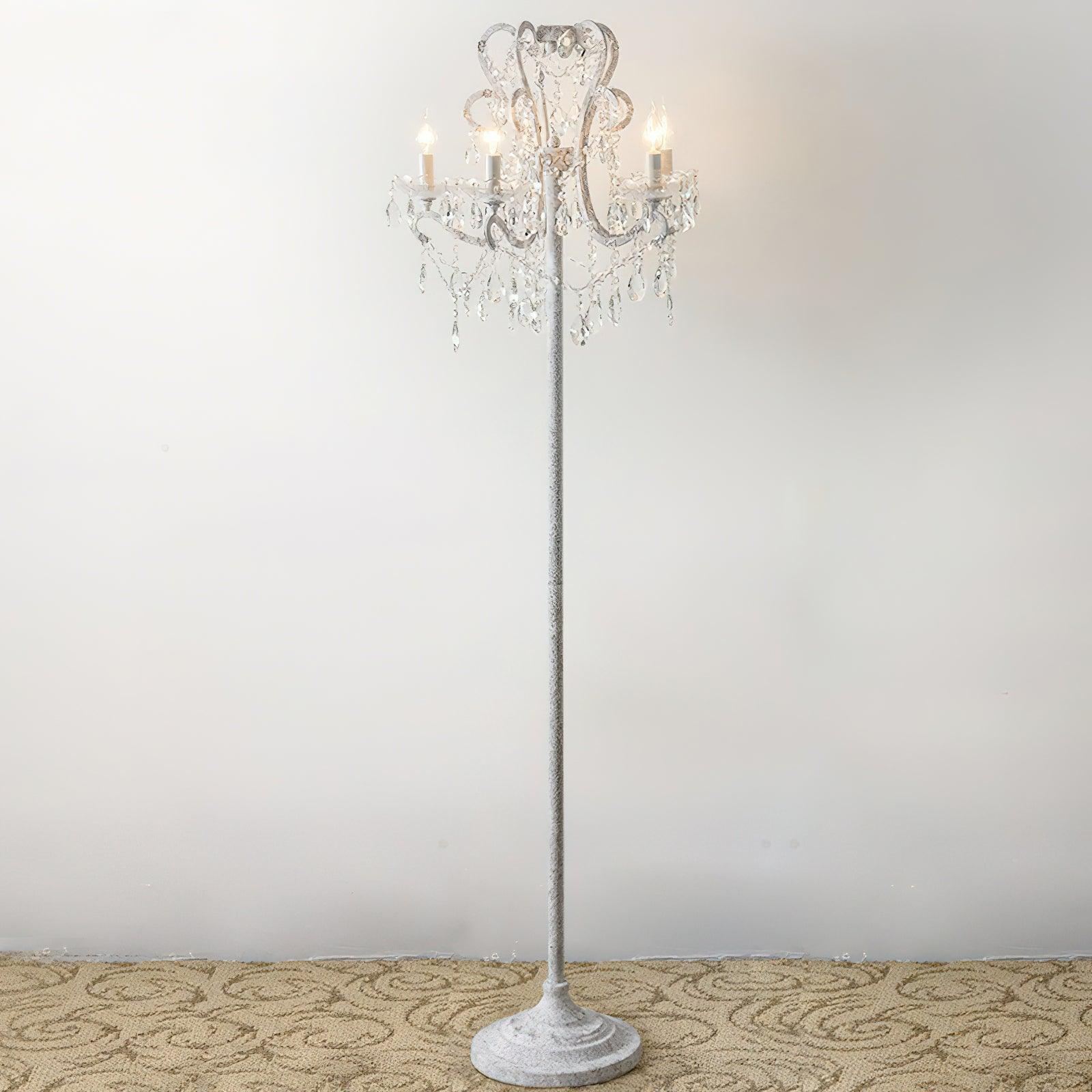 Floor Lamp Iron 20.9 in Crystal Retro White Gold Living Room Accent Lighting Decorative Stand | Thomler