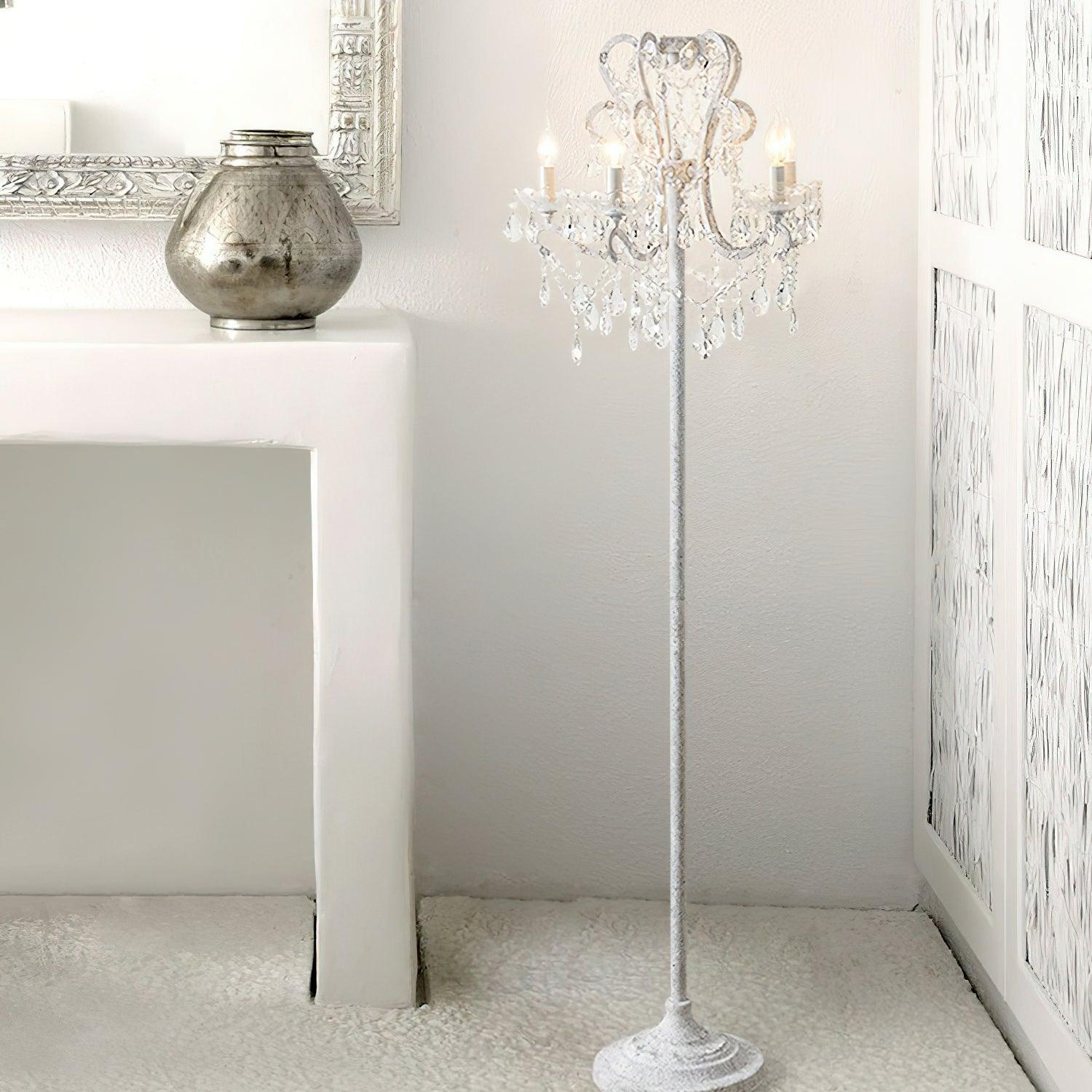 Floor Lamp Iron 20.9 in Crystal Retro White Gold Living Room Accent Lighting Decorative Stand | Thomler