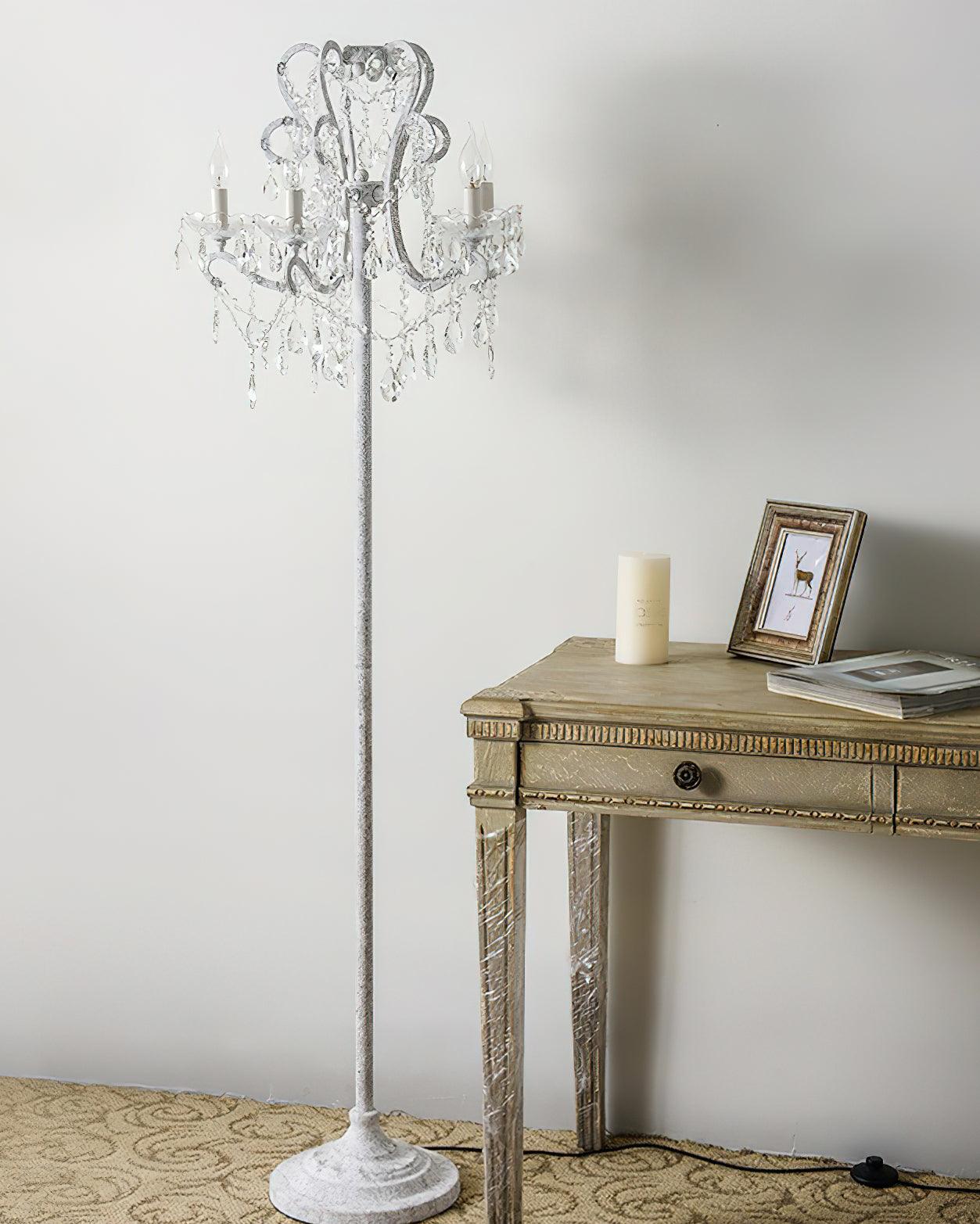 Floor Lamp Iron 20.9 in Crystal Retro White Gold Living Room Accent Lighting Decorative Stand | Thomler