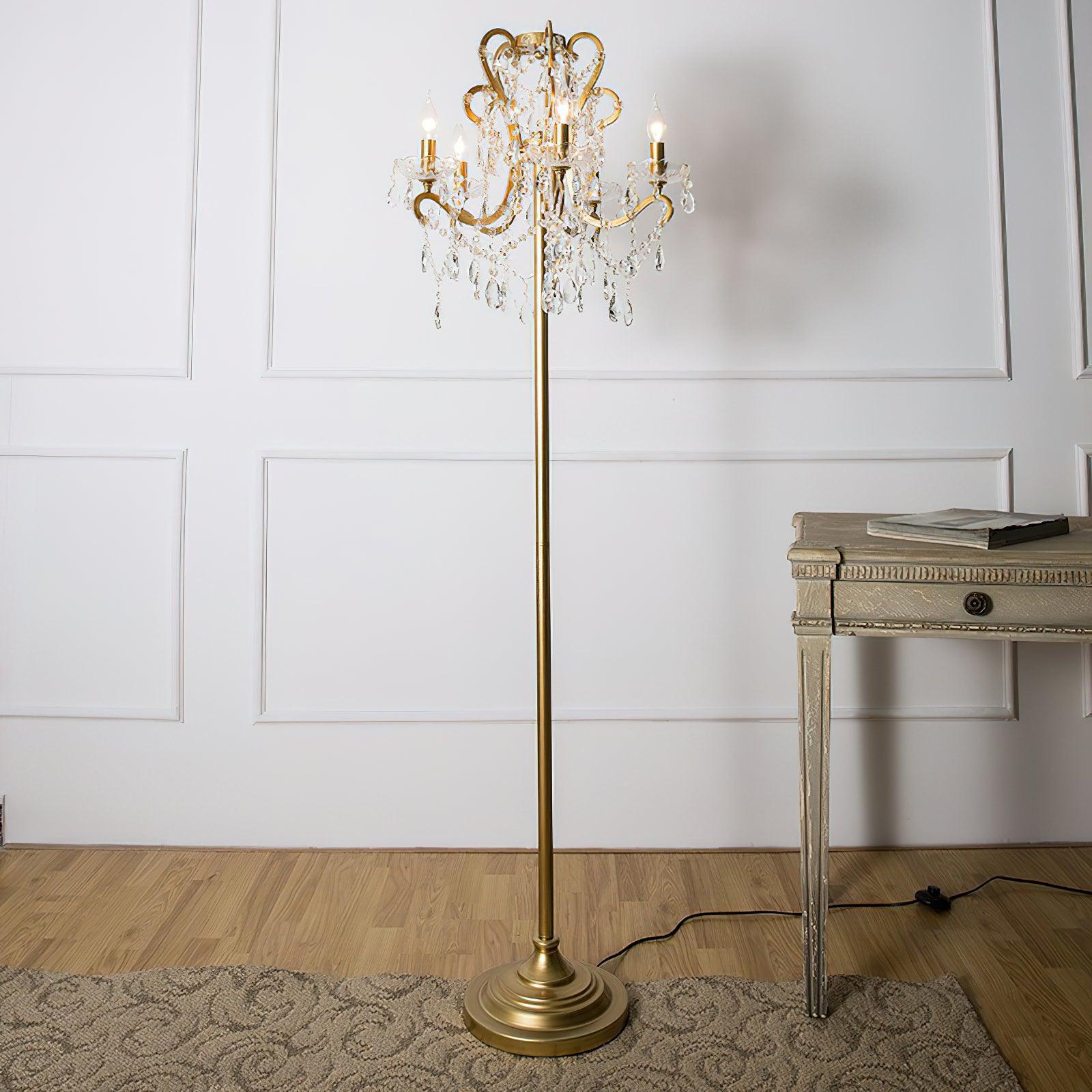 Floor Lamp Iron 20.9 in Crystal Retro White Gold Living Room Accent Lighting Decorative Stand | Thomler