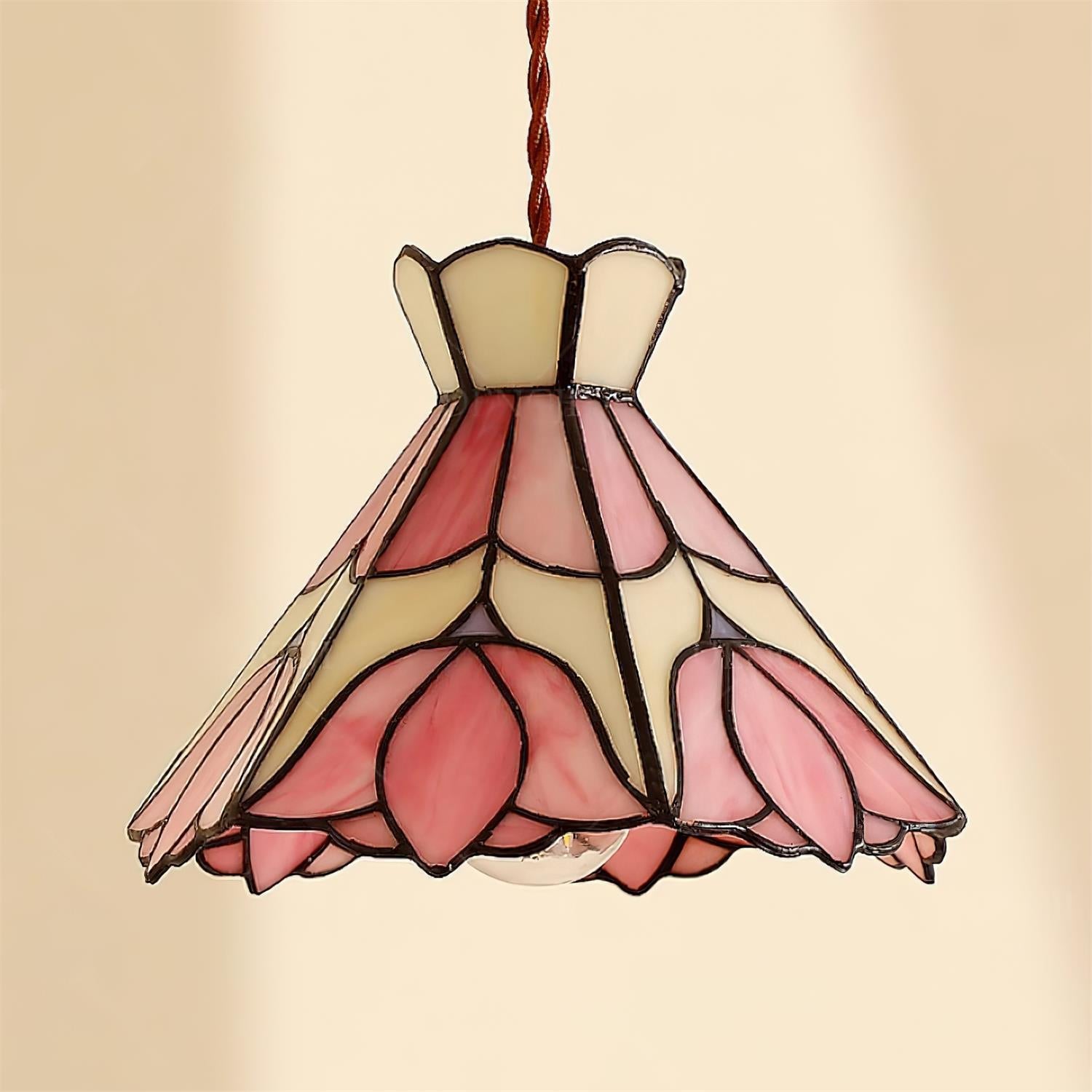 Pendant Light Stained Glass 7.8 in Pink Beige Floral Dining Room Hanging Lamp Decorative Ceiling Fixture | Thomler