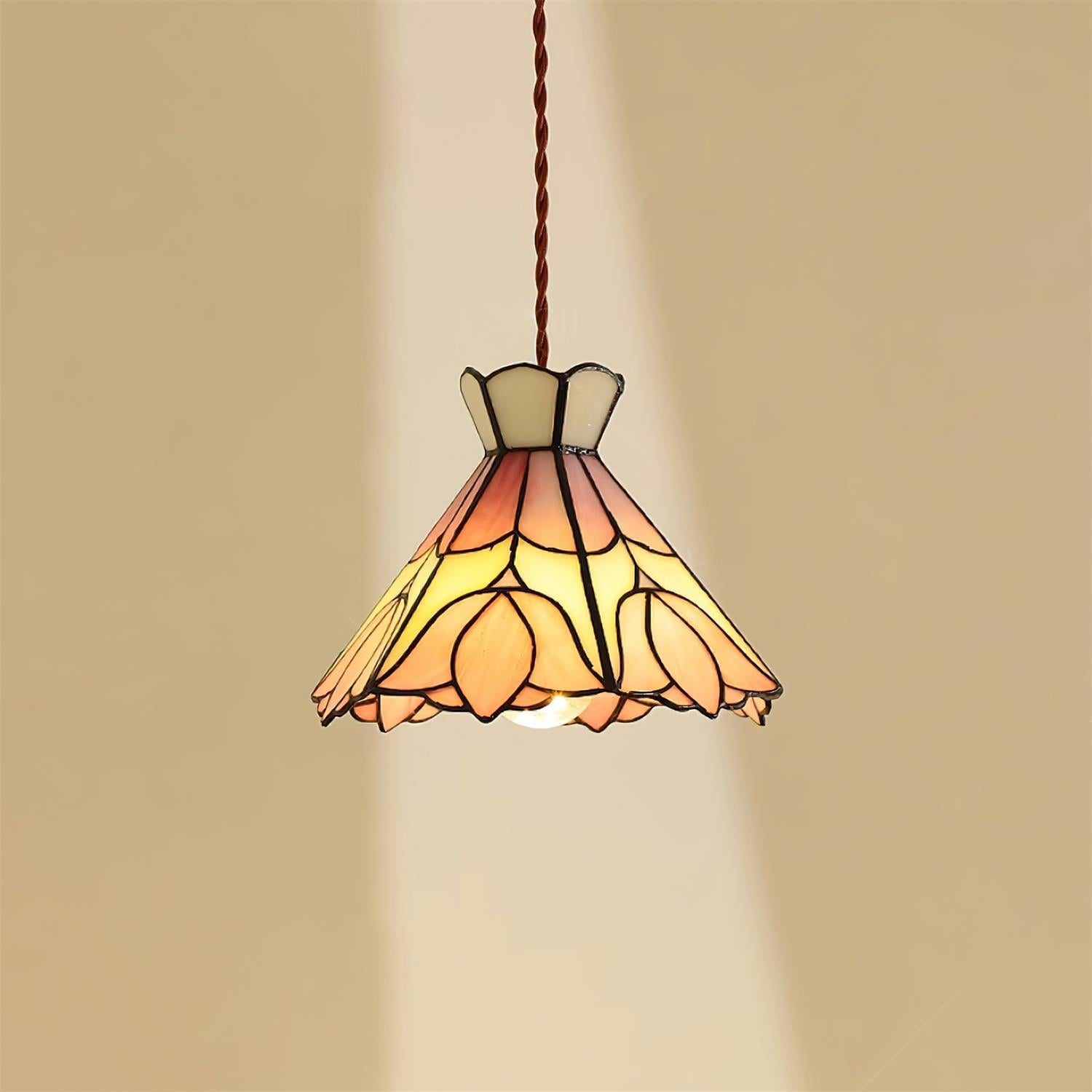 Pendant Light Stained Glass 7.8 in Pink Beige Floral Dining Room Hanging Lamp Decorative Ceiling Fixture | Thomler
